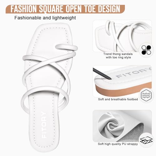 Image of FITORY Women's Slide Sandals Flat Toe Ring Thongs with Cross Strap for Summer Size