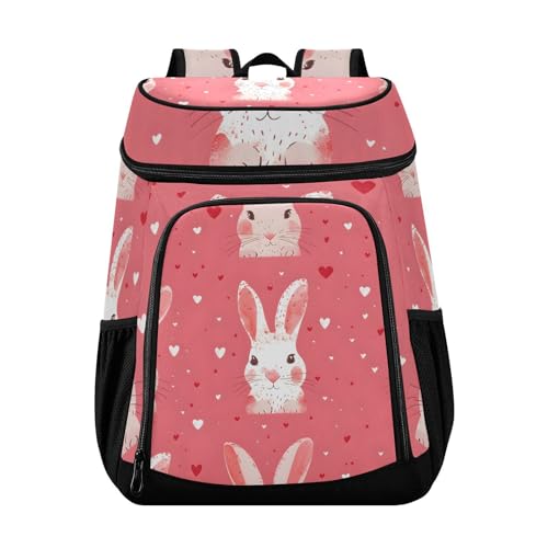 Rabbit White Bunny Pink Cooler Backpack Cooler Insulated Leak Proof Lunch Backpack 36 Cans Waterproof Soft for Men Women Picnic Hiking Camping Beach
