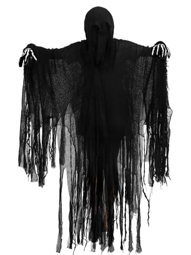 Fourluoo Halloween Hooded Cloak Medieval Renaissance Gothic Wizard Cape Scary Grim Reaper Cosplay Costume for Adult Unisex(M Black)