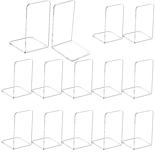 Image of MerryNine Clear Book Ends 14pcs, Acrylic Bookends for Shelves, Non-Slip Bookend Decorative for Heavy Duty Book, Books Holder Stopper for Kids, Bookshelf Dividers Books Organizer for Office Home School