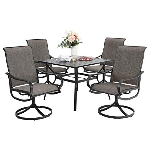 Image of Sophia & William Outdoor Dining Set Patio Dining Set for 4 Outdoor Table and Chairs 5 Pieces with Swivel Patio Chairs 37 inchx 37 inch Metal Table for Garden Pool All Weather Brown