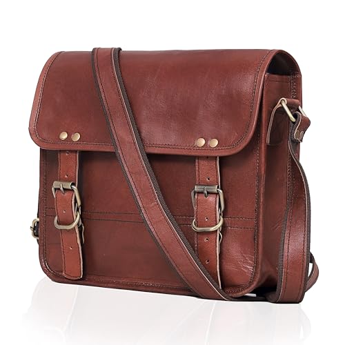 Cuero Genuine Leather iPad/Tablet Bag Messenger Bag Small Briefcase Women CrossBody Shoulder Bag for Men and Women (Dark Brown, 11