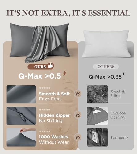 Instant Chill Cooling Pillowcase for Hot Sleepers, 2% HA Infused Pillowcase Hydrates Skin & Hair, Reduces Wrinkles & Frizz, Softer Than Silk Pillow Cases, Pillow Covers King (Dark Gray, 1 Pack)