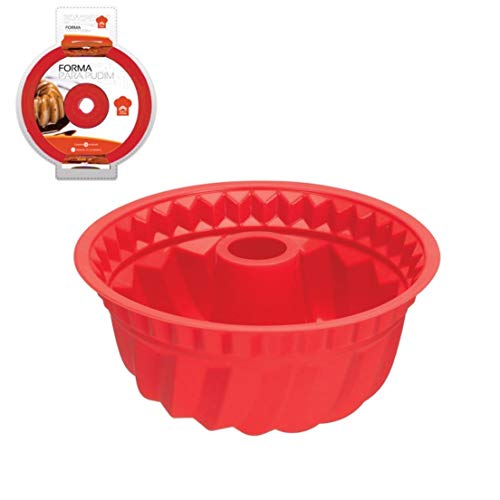 Forma para Pudim Bolo em Silicone 24 cm 1,5 litros Cor:Vermelho