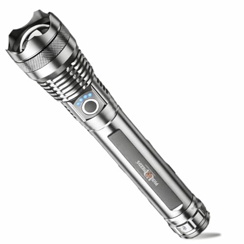Image of Pick Ur Needs 150w High Power Rechargeable LED Flashlight Torch Zoomable Focus 5 Lighting Modes Type-C Fast Charging Long-Range Torch for Outdoor, Camping & Emergency (Silver)