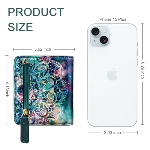 Image of Small Womens Wallet Thin Credit Card Holder Pocket Mini Purse | Compact Women Slim RFID Blocking Wallets Bifold Ladies Pocket Card Holders for Travel & Daily Use, Mandala