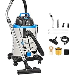 Ventilador Aspirador Industrial VACMASTER VQ1530SFDC 1500W 30L Aspirador en seco y húmedo, Industrial de Acero Inoxidable, Función De Soplador, Toma De Corriente con Herramientas Eléctricas