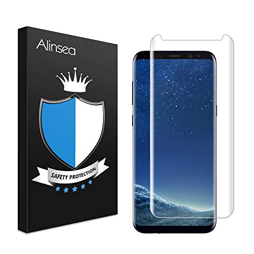 Alinsea Compatible for Screen Protector Samsung Galaxy S8 Tempered Glass [Full Adhesive] [Case Friendly] [3D Glass] [Bubble-Free] Tempered Glass Anti-Scratch Screen Protector