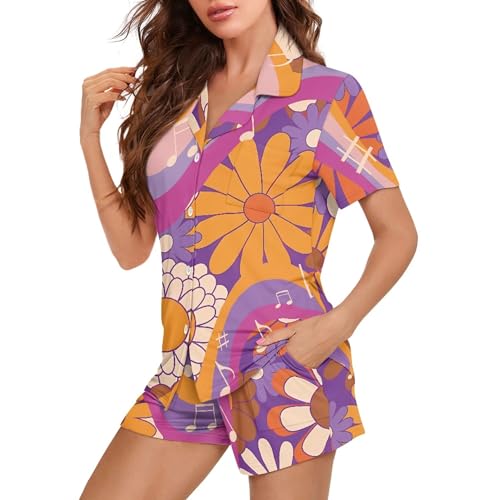 Image of Pjs Womens Short Sleeve Button Down Pajamas Set Two-Piece Nightwear with Pockets