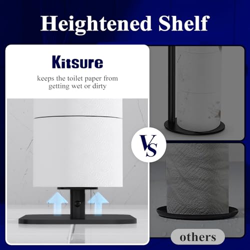 Kitsure Toilet Paper Holder Free Standing – Rustproof Metal Toilet Paper Stand for 4 Rolls with Anti-Slip Base and Shelf for Phone & Small Items, Bathroom Organizers and Storage, Medium, Black, 2Pack by Kitsure - Used condition - Image 4