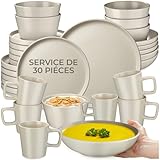 tectake® Service de table 6 personnes Service vaisselle et arts de la table 30p. avec 6x Assiettes creuses 6x assiettes plates 6x assiette à dessert 6x bols 6x tasse Coupelle soupe Lot assiette