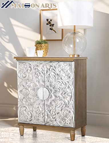 Maison Arts Accent Storage Cabinet With 2 Doors, Distressed Decorative Cabinet With Silver Embossed Pattern Rustic Display Cabinet Farmhouse Tall Cabinet For Entryway Hallway Lvinig Room Bedroom #TOP3