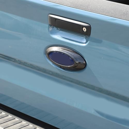 Image of Rear and Front Emblems Trim Ring Cover Compatible with Ford Maverick 2022-2025, Car Front and Rear Logo Circles Cover, Front Hood Rear Trunk Emblem Logo Decorative Accessories (Carbon Fiber Pattern)