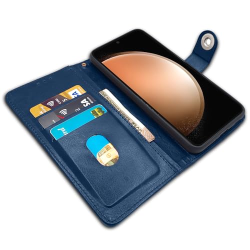Image of Pikkme Samsung Galaxy S23 FE 5G Flip Cover Leather Finish | Wallet Stand and Shock Proof | Inside TPU with Card Pockets | Complete Protection Button Flip Case (Blue)