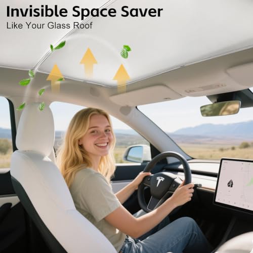 Image of Tesla Model Y (2020-2025) Double-Layer Glass Sunshade Roof Red-Film Crystal Coatings,Easy Install with Clips, Foldable & Storage Bag UV Blocking Tesla Accessories Gray