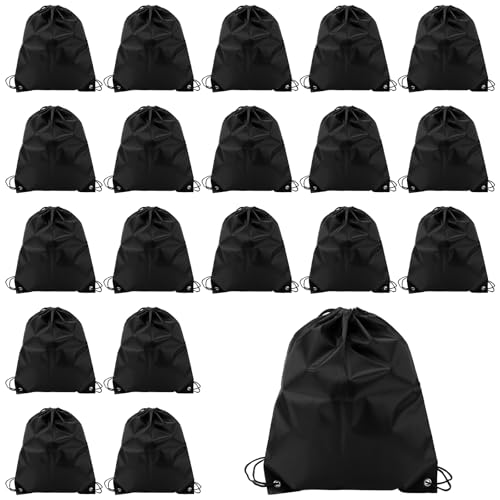 SYUTBOU 20 Stück 34 x 43cm Schwarz Kordelzugbeutel, Sportbeutel mit Kordelzug, Wasserdichter Turnbeutel für Sport, Schwimmen und Freizeit