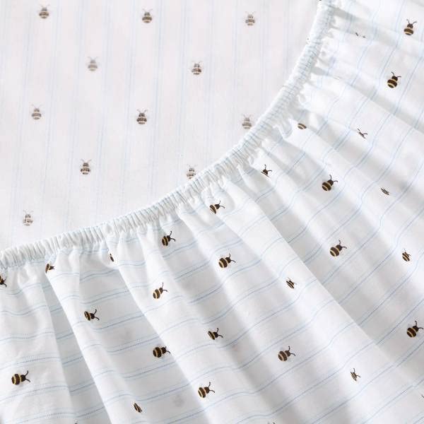 Image of Poppy & Fritz - Full Size Sheet Set, 100% Long-Staple Percale Cotton Bedding, Crisp & Cool, Deep Pockets, Bed Sheets with Matching Fitted Sheet & Pillowcase (Bumble Bees Blue)
