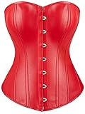 Alivila.Y Fashion Womens Sexy Steampunk Gothic Faux Leather Boned Corset 2340A-Red-S