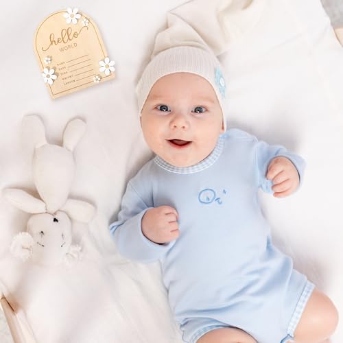 Image of 3 Pcs ​Wooden Hello World for Baby Showers, 7.1 Inch Baby Announcement Sign, Birth Announcement Sign for Hospital Welcome Newborn Boys and Girls Shower, Nursery Hospital Information Record Board