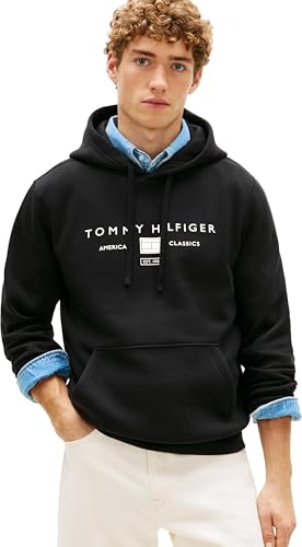 Tommy Hilfiger Herren Hoodie Brand Love mit Bauchtasche, Schwarz (Black), S – Ansicht 1