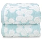 Cotton Towels for Bathroom Decor with Floral Jacquard, Super Soft and Absorbent Bath Towel Set of 2, Large Size 27.5x55 Inches