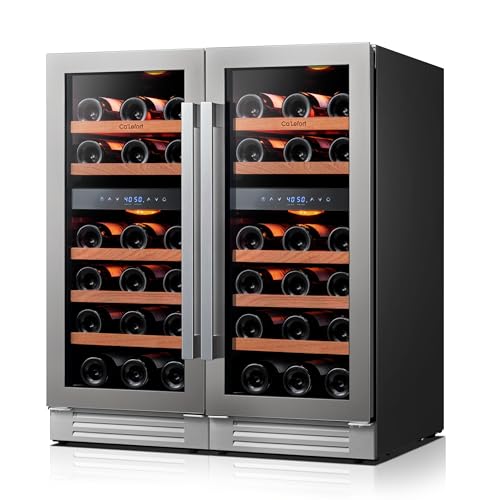 Image of Ca'Lefort 15 Inch Wine Fridge Bundle, 56 Bottles Large Capacity Dual Zone 40-65F Temp Control, Adjustable Shelves, Glass Door & 3-Color LED, Built-in or Freestanding for Home Bar Kitchen (2 Units)