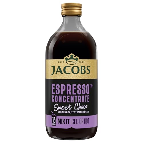 Jacobs Espresso Choco Concentrate Aromatisiertes Getränkekonzentrat aus Löslichem Bohnenkaffee Schoko Geschmack Hergestellt in Österreich Glasflasche 16 Portionen 485 ml