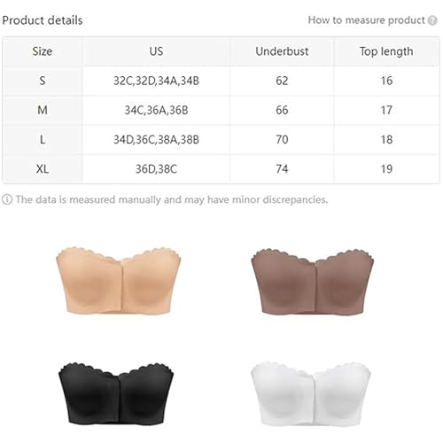 Surpassdo Strapless Bra, Seamless Front Closure Strapless Bandeau Bra, Ultimate Comfort, Non-Slip with Wavy Trim2