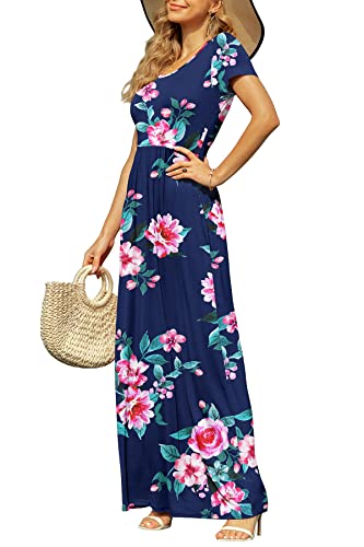 Image of DB MOON Womens 2026 Summer Maxi Dresses Casual Short Sleeve Empire Waist Spring Long Dress with Pockets