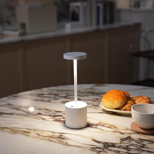 HYMZP Lampada da Tavolo Senza Fili,5000mAh Ricaricabile LED Eye-Protect Lampada da Tavolo,Dimmerabile, Lampada in metallo, per Sala da Pranzo,Camera da Letto (Bianco)