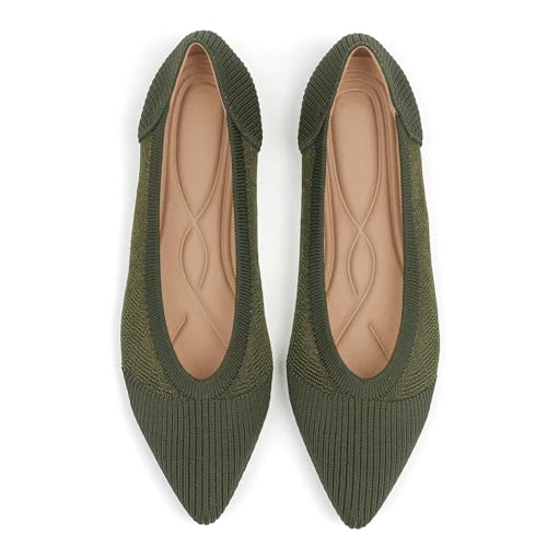 Image of TINGRISE Women's Flats Shoes Pointed Toe Knit Ballet Comfortable Dressy Mesh Flat