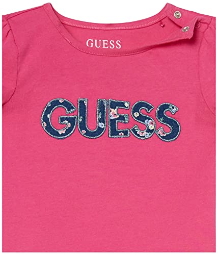 Guess Baby Girls Lurex Embroidered Logo Stretch Jersey T-Shirt And All Over Print Stretch Denim Skirt 2 Piece Set, Pink, 0/3M #TOP1
