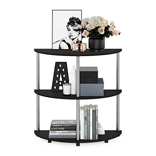 Image of Furinno Frans Turn-N Half Round Console Table with Stainless Steel Tubes, Black Oak 15.6D x 31.1W x 30.8H in