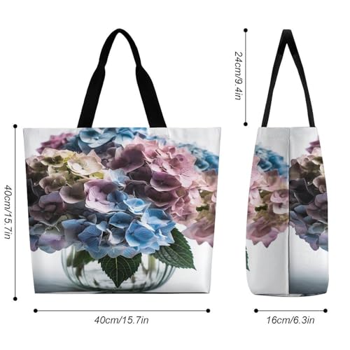Women's Multi-Functional Shopping Bag，Hydrangea Flowers in Vase Printing Messenger Bag Shoulder Bag for Travel, Work, Shopping & Parties with Inner Pocket, Grocery Bag Lightweight & Water-Resistant2