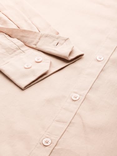 Image of Thomas Scott Men's Solid Cotton Linen Casual Shirt | Full Sleeve | Regular Fit | Mandarin Collar