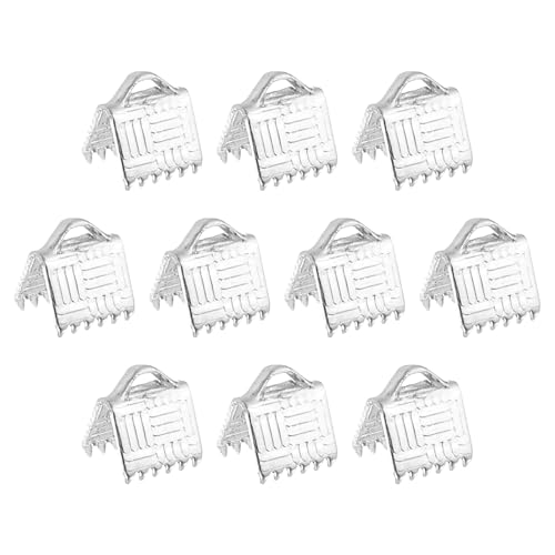 uxcell 150Pcs Ribbon End Crimp Clamps, 6mm Stripe Texture Pinch Cord End Clasps for Ribbon Lace Bookmark Ends Keychain DIY Bracelet Making, White Silver
