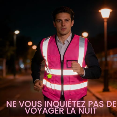 HhBdy Gilet Reflechissant, Gilet de Securite Multiples Poches Gilets de Sécurité Visibilité à 360° Reflective Vest Respirant pour Ouvriers du Bâtiment Magasiniers Chauffeurs (Poudre Fluorescente) – vue 2