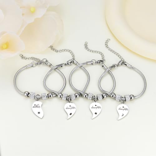 Image of Yonhon Mother Daughter Bracelet Necklace for 2 /3 /4, Mother Daughter Matching Keychain Set