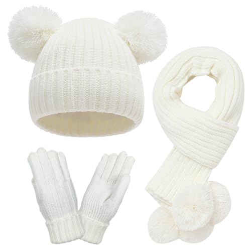 Kids Winter Hat Gloves Scarf Set, Boys Girls Winter Warm Cute Accessories Set, Beanie Hat Knit Long Scarf Warm Mittens