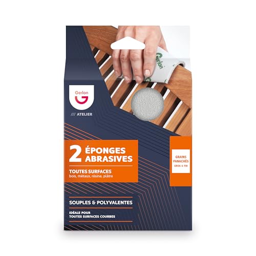 Lot 2 Eponge Abrasive pour poncer : 1 Grain Fin et 1 Grain Gros Gerlon - Made in France ADSEGF L, Neutre