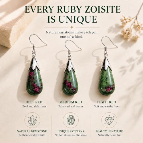 Ruby Zoisite Earrings for Women Crystal Dangle Drop Birthstone Jewelry - image 4