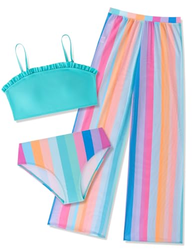 Image of Vogseek 6-16T Girls 3 Pieces Bikini Bathing Suit with Rash Guard Pants Quick Dry Swimwear Cover-Up Sets