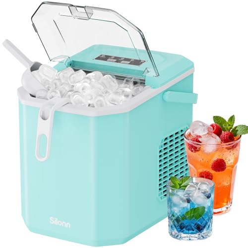 Image of Silonn Ice Maker Countertop, Portable Ice Machine with Carry Handle, Self-Cleaning Ice Makers with Basket and Scoop, 9 Cubes in 6 Mins, 26 lbs per Day, Ideal for Home, Kitchen, Camping, RV
