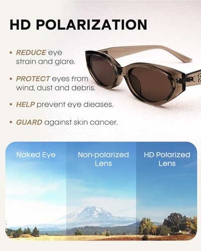 FURTALK Oval Cat Eye Sunglasses, Vintage 90s Style Frame, Polarized Lens, UV Protection (Brown) 5