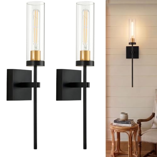 Image of SANTOSTOCK Battery Operated Wall Sconce Set of 2, Black & Gold Wireless Sconces Wall Decor, Rechargeable Wall Lights for Bedroom Living Room Entryway Bathroom Hallway Stairwell