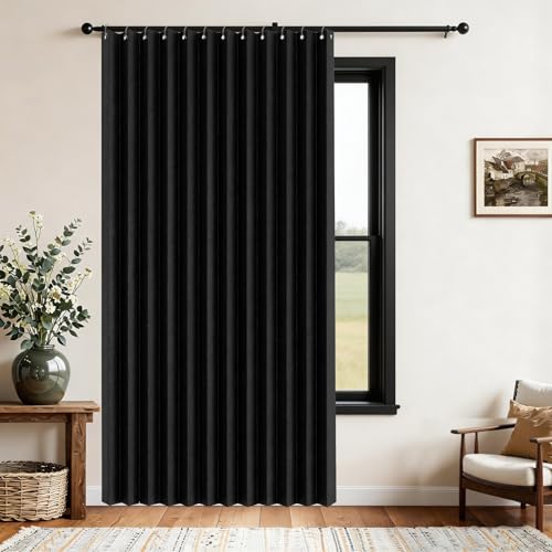 Magnetic Blackout Folding Curtains for Room Dividers, Bathrooms, Studios & Bedrooms - Black - W300xH220cm