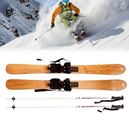 COYEUX Wooden Skis, Outdoor Sports Skis for Adults, with Snow Poles, Winter Sport Hobby Outdoor Accessory, for Skiing, Ice Skating