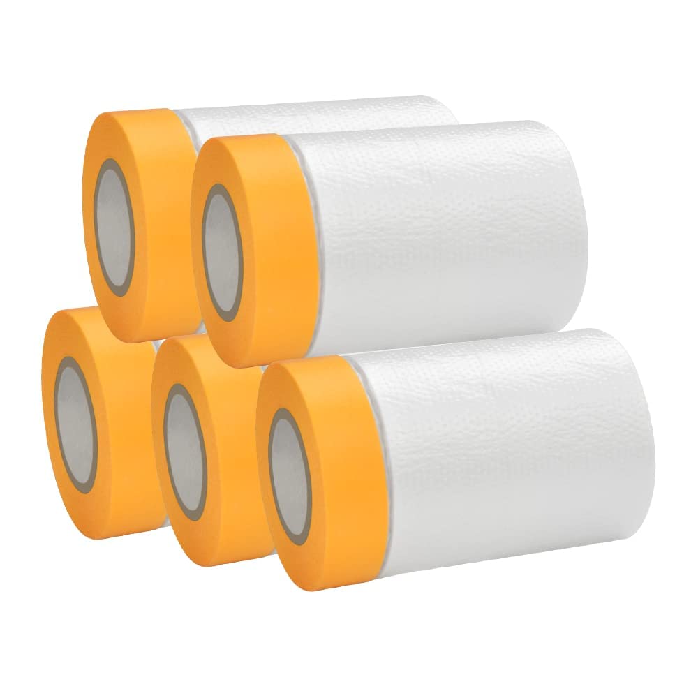 5 Rolls Dust Sheets Roll Plastic Masking Film Rolls Pre-Taped Dust Sheets Adhesive Dust Sheet Roll Dust-Proof & Waterproof Shields for Painting, Decorating, Furniture Covering (55cm*20m)100pcs