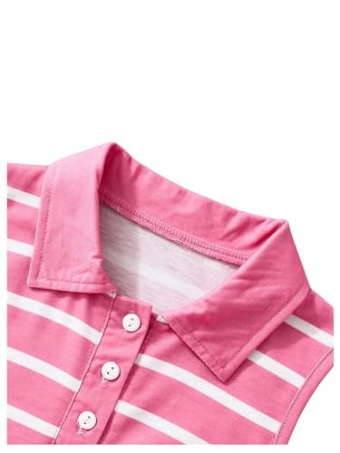 Floerns Girl's Striped Collared Neck Button Front Low Waisted Ruffle Hem Tank Dress4