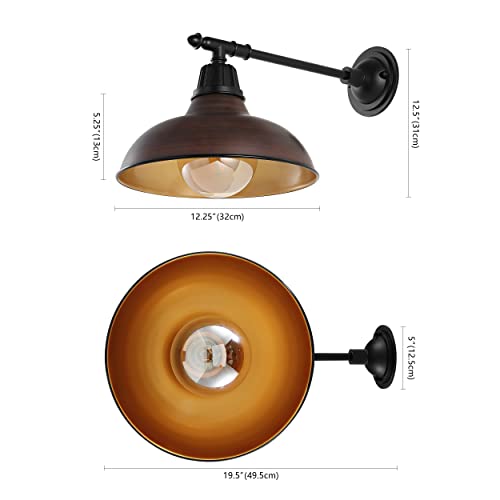Image of JONATHAN Y Wallace 1-Light Outdoor 12.25 inch Wall Sconce, Wood Finish /Black | Industrial Farmhouse Metal Gooseneck Barn Light, Victorian Arm, Wet Rated, Bowl Shade, LED Bulb Included, Vintage Porch Lamp